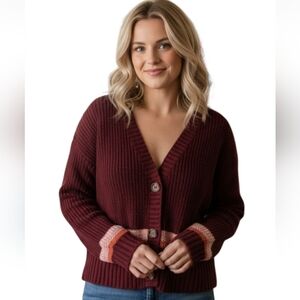 Knit Cardigan, Aeropostle Cropped Maroon Button Down Sweater Size M